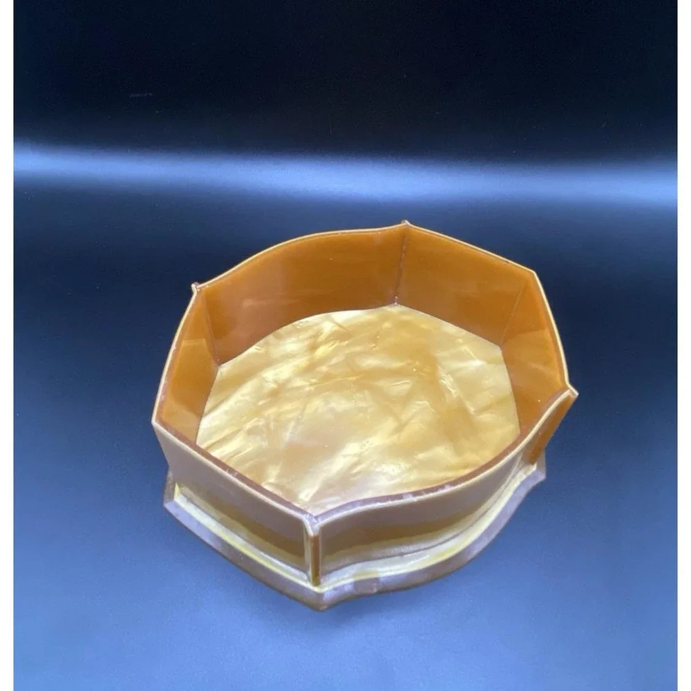 Vtg 1920s Art Deco Amber Vanity/Dresser Powder Jar Celluloid Top and Bottom